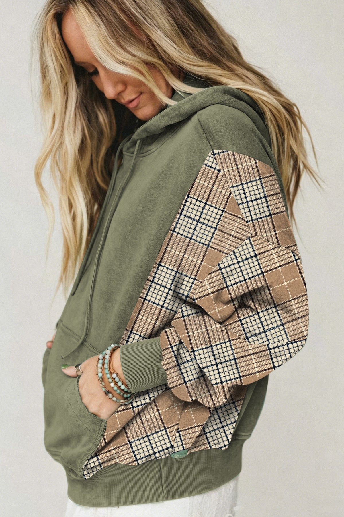 Olive & Plaid Cotton Hoodie