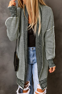 Yellow Knitted Open Front Casual Long Cardigan