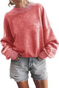 Brown Plain Drop Shoulder Crew Neck Pullover Sweatshirt