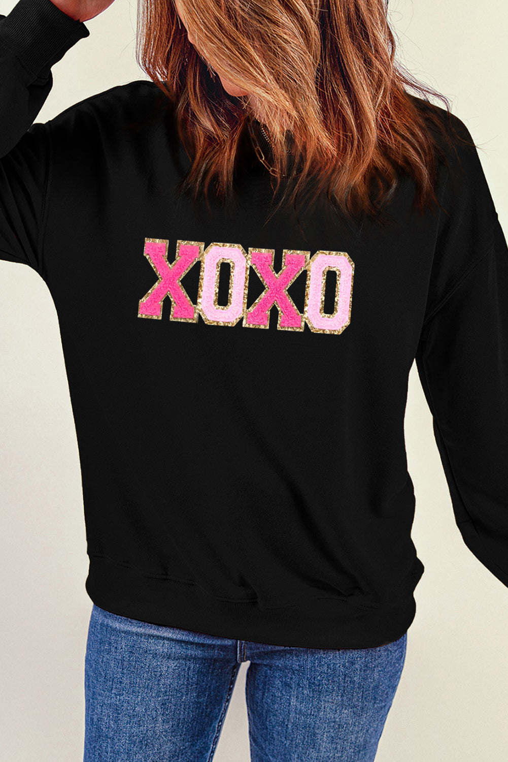 Chenille XOXO Patched Pullover