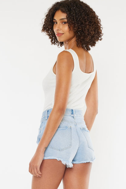 Nadia-Kancan Distressed Button Fly Denim Shorts