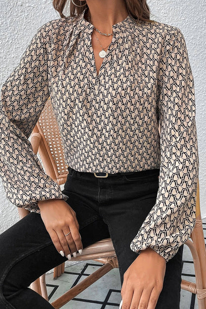 Adeline Khaki Geometric Print  Blouse