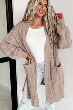 Load image into Gallery viewer, Red Ribbed Trim Hollow Knit Side Slits Cardigan