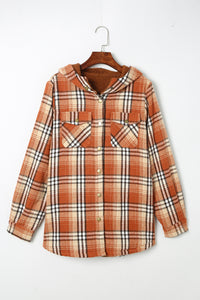 Orange Snap Button Sherpa Lined Hooded Flanne