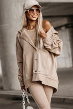 Load image into Gallery viewer, Beige Solid Color Pocketed Button Up Loose Hoodie