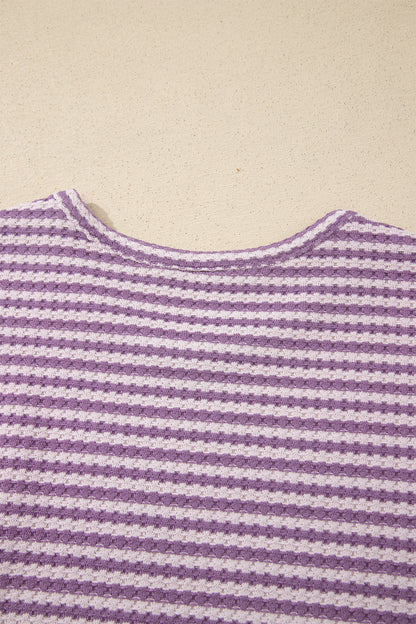 Brown Stripe Knit Short 2pcs Set