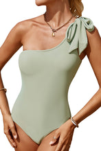 Load image into Gallery viewer, Laurel Green Knotted One Shoulder Hollow-out One-piece Swimsuit
