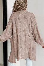 Load image into Gallery viewer, Red Ribbed Trim Hollow Knit Side Slits Cardigan