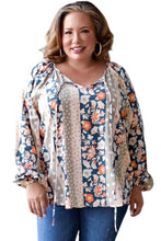 Load image into Gallery viewer, Multicolor Plus Size Mixed Print Split Neck Blouse