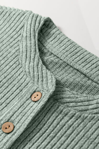 Aqua Ribbed Henley Knit Top