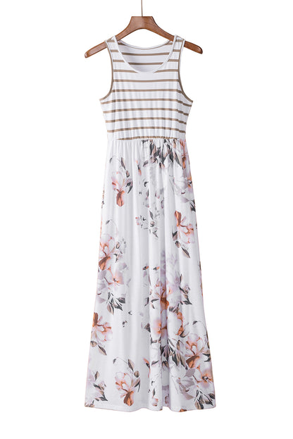 Ashley-Boho Stripes & Floral Print Floor Length Maxi