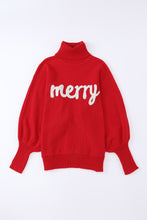 Load image into Gallery viewer, Red Merry Letter Embroidered High Neck Sweater