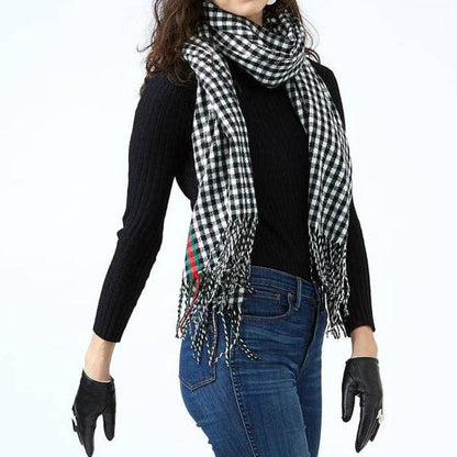 Black Petite Check Fringe Scarf