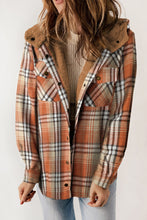 Load image into Gallery viewer, Orange Snap Button Sherpa Lined Hooded Flannel Jacket