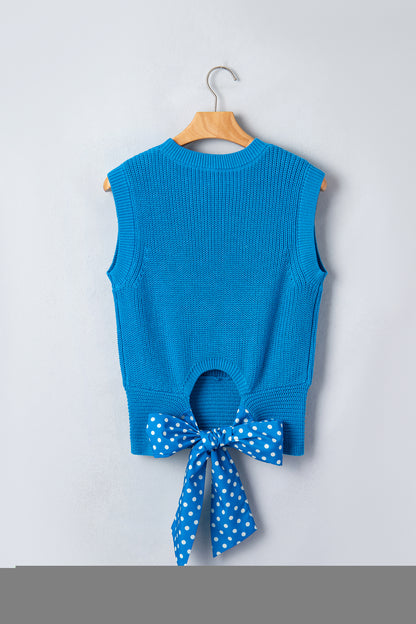 Polka Dot Knot Back Cropped Sweater Tank