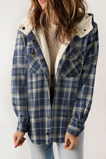 Orange Snap Button Sherpa Lined Hooded Flanne