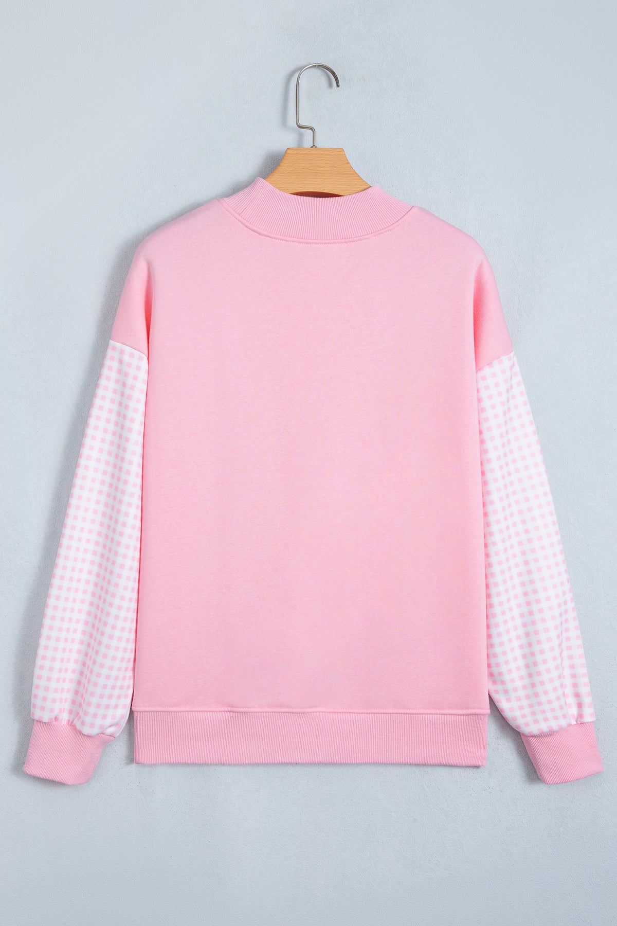 Russet Orange Plaid Sleeve Colorblock Loose Tunic Sweatshirt