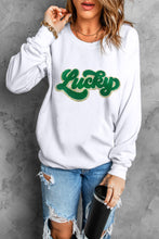 Load image into Gallery viewer, White Shiny Trim Chenille Lucky Letter Graphic Sweatshirt