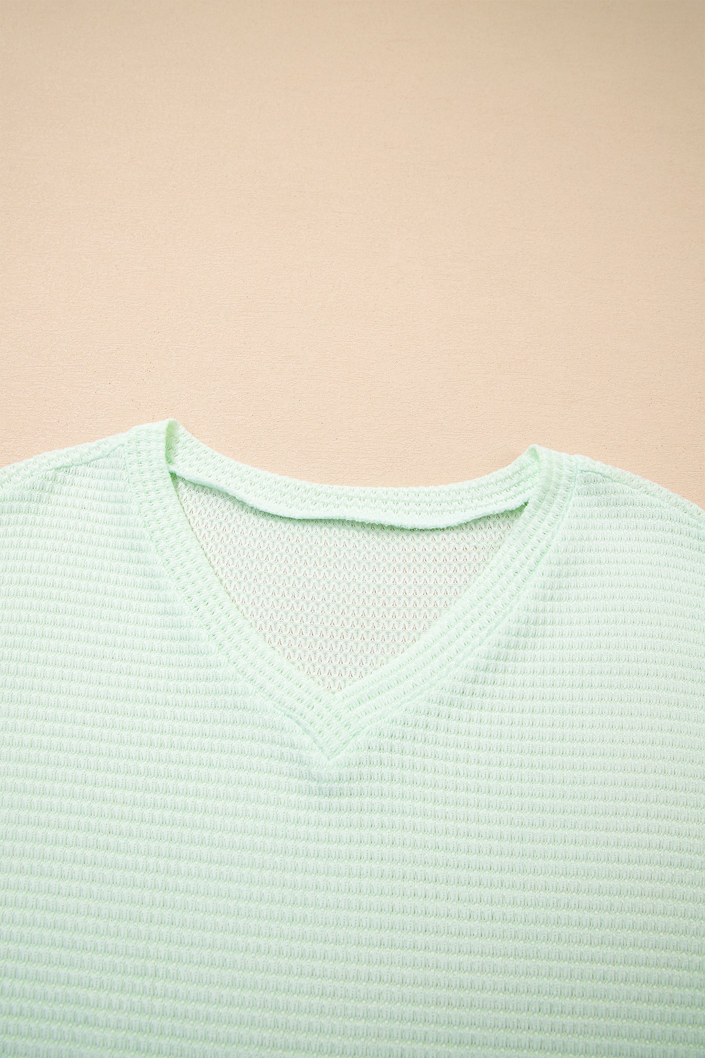 Clearly Aqua Waffle V Neck Short Sleeve Knit Top