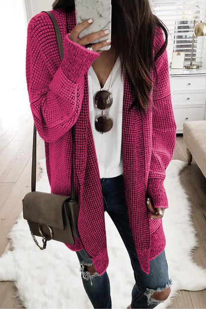 Yellow Knitted Open Front Casual Long Cardigan