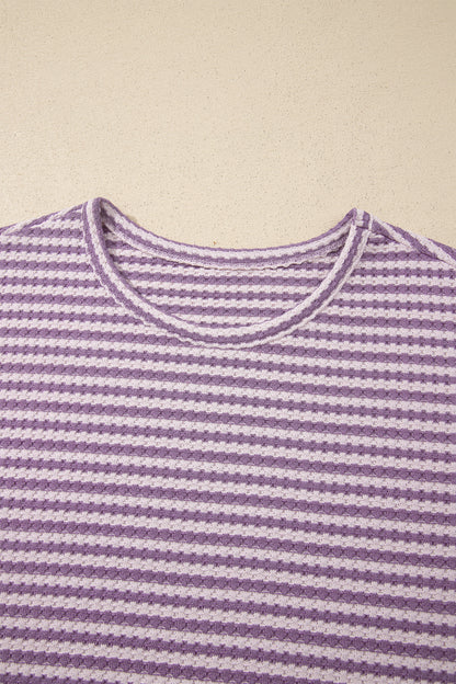 Brown Stripe Knit Short 2pcs Set