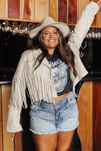 Load image into Gallery viewer, White Fringe Plus Size Cropped Jacket