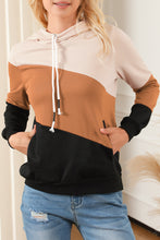 Load image into Gallery viewer, Khaki Color Block Long Sleeve Pullover Hoodie