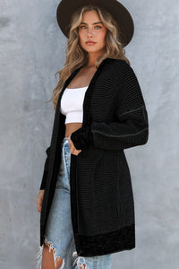 Yellow Knitted Open Front Casual Long Cardigan