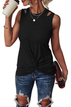 Load image into Gallery viewer, Ribbed Knit Cut Out Twist Front Crew Neck Tank Top