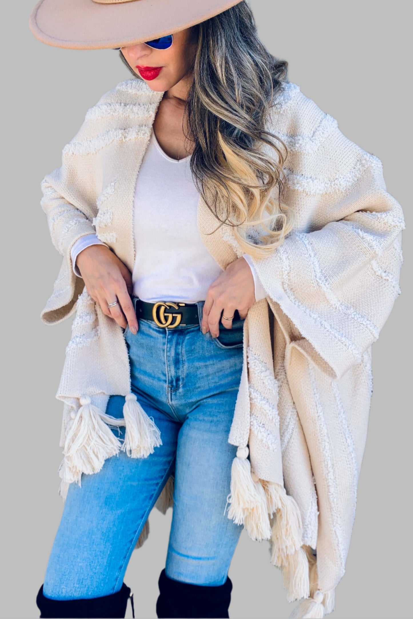 Gracie Cream Textured Chunky Tassel Cardigan