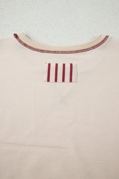 Red Stripe Sleeve Knit Top