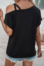 Load image into Gallery viewer, Asymmetric Criss Cross Cold Shoulder T-Shirt