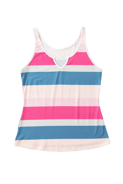 Jennifer- Striped Color Block Notched Neck Tank Top