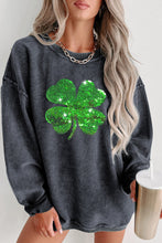 Load image into Gallery viewer, Gray Sequins St Patrick Clover Graphic Corded Sweatshirt