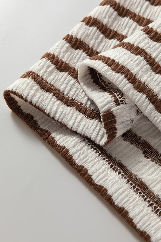 Josie-Khaki Stripe Textured Hooded Top