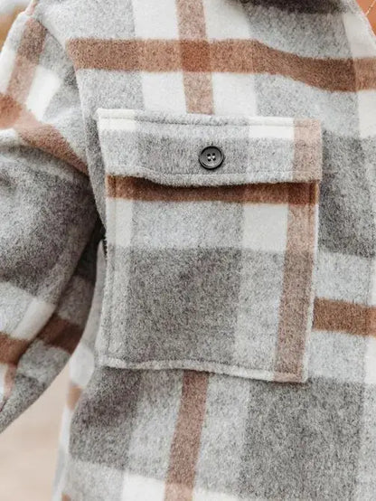 Navy Blue Plaid Button Flannel Shirt Jacket