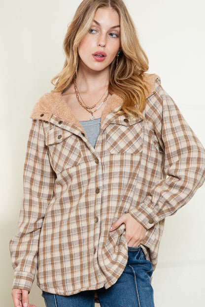 Orange Snap Button Sherpa Lined Hooded Flanne