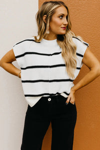 White Striped Batwing Sleeve Sweater