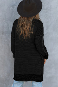 Yellow Knitted Open Front Casual Long Cardigan