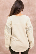 Load image into Gallery viewer, Oatmeal Notched Neck Crochet Insert Round Hem Sweatshirt