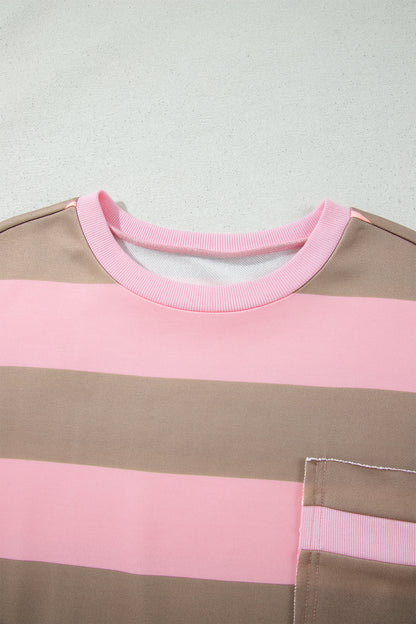 Pink Stripe Striped Colorblock  Sweatshirt
