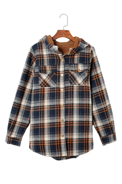 Orange Snap Button Sherpa Lined Hooded Flanne