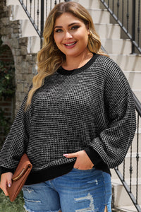 Black Heathered Knit Plus Size Drop Shoulder Sweater