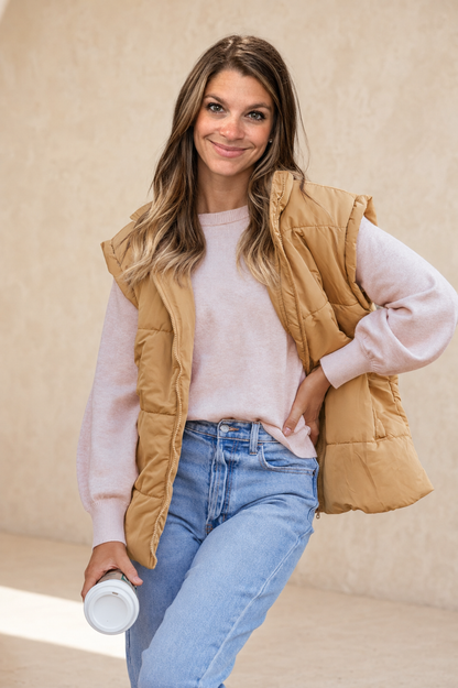 Khaki Oversized Cozy High Collar Layering Vest