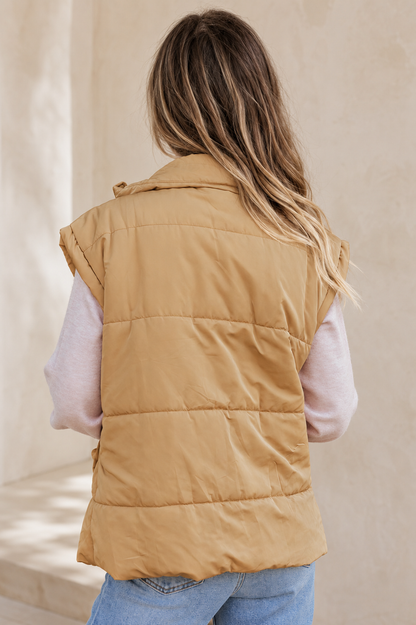 Khaki Oversized Cozy High Collar Layering Vest