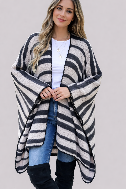 Hadley Beige Contemporary Stripe Knitted Ruana