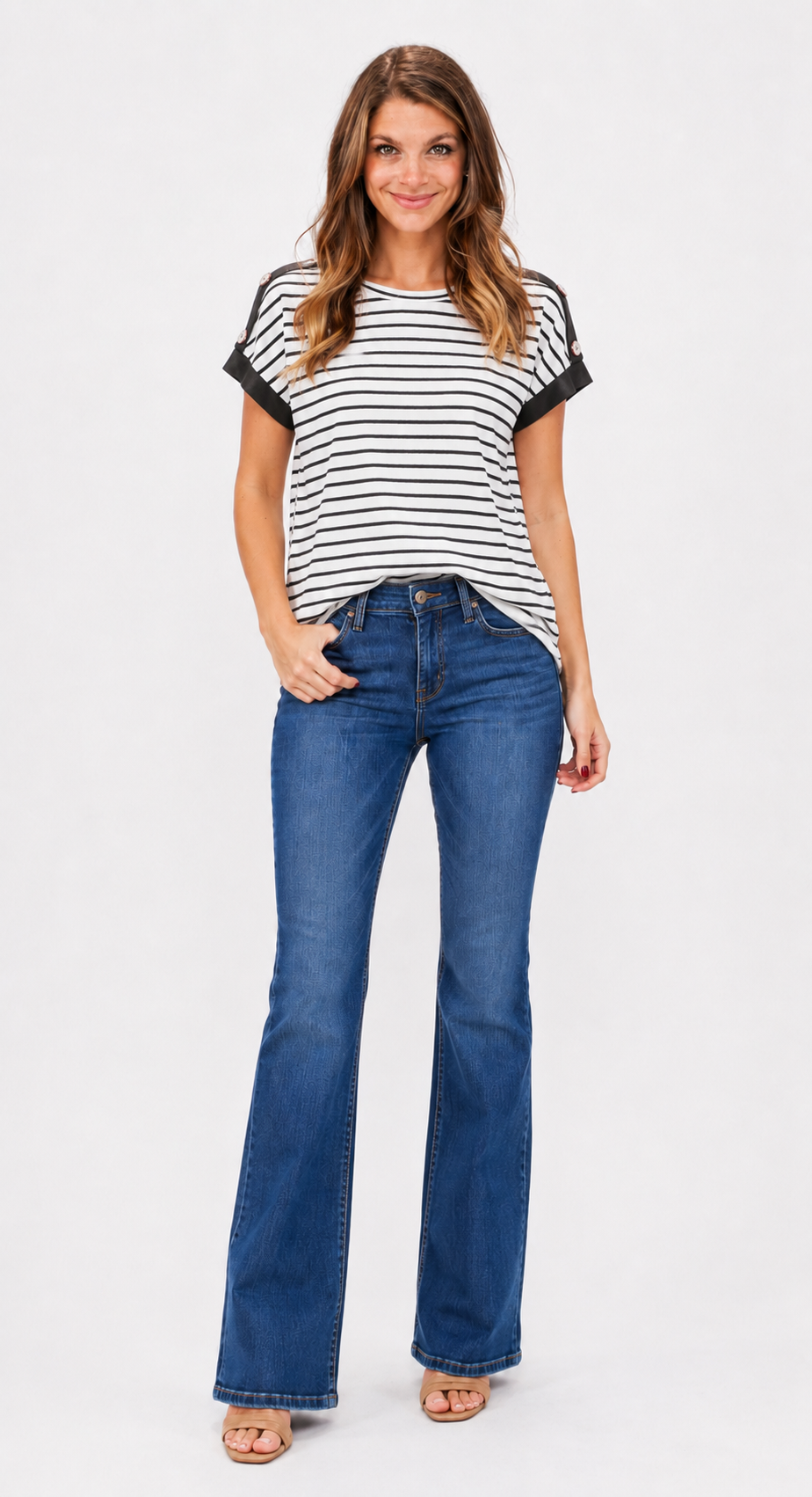Classic Striped Button Sleeve Tee