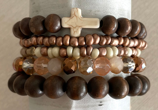 Brown Wood Until We Meet Again Morse Code Bracelet Set