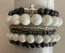 Load image into Gallery viewer, White/Silver Until We Meet Again Mores Code Bracelet Set
