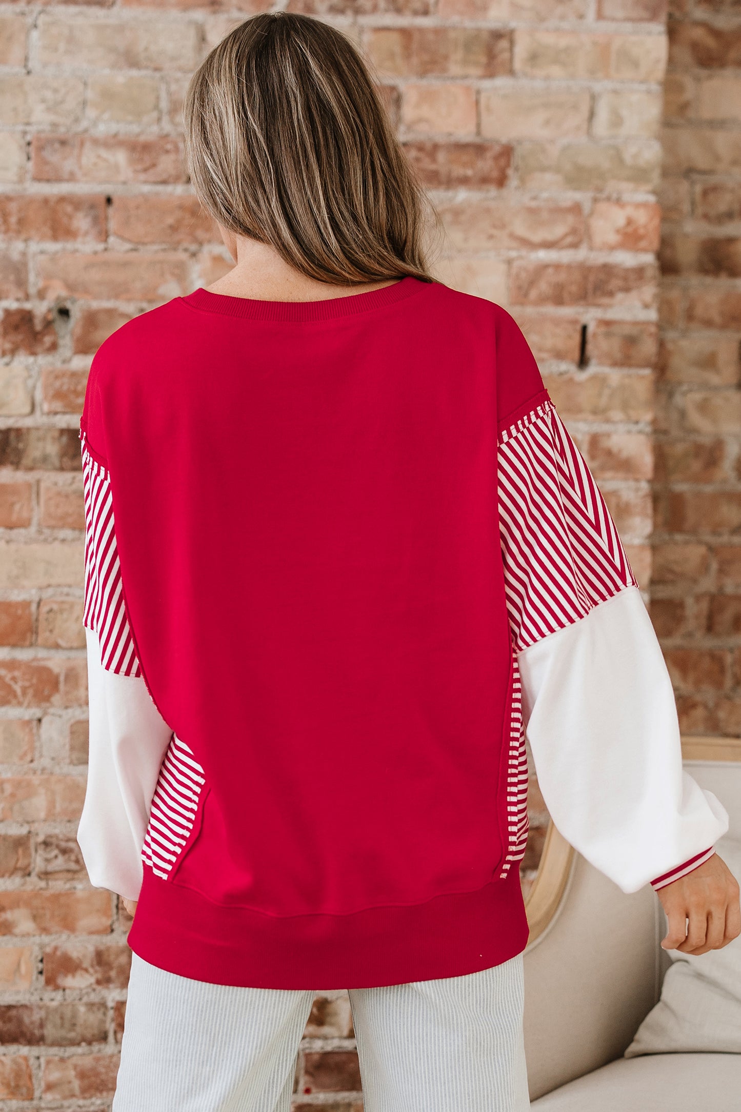 Fiery Red Striped  Sweatshirt